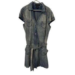 Ashley Stewart Romper Womens 16 Blue Chambray denim Cotton safari grunge work we